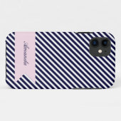 Gehäuse Navy Blue & White Stripes mit Monogram iPh Case-Mate iPhone Hülle (Rückseite (Horizontal))