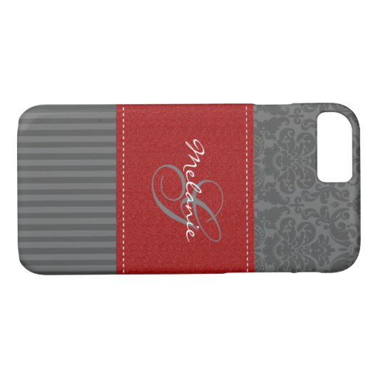 Gehäuse Rot, Grau Damask Stripe iPhone 7 Case-Mate iPhone Hülle (Rückseite (Horizontal))