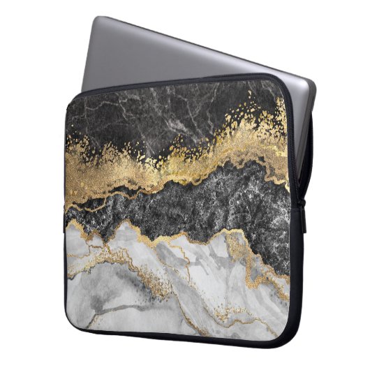 Gehäuse-Sieb aus schwarzem Marmor Laptopschutzhülle (Vorderseite Links)