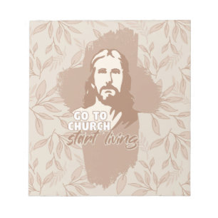 Gehe zur Kirche...! Jesus Christus. Christlicher P Notizblock