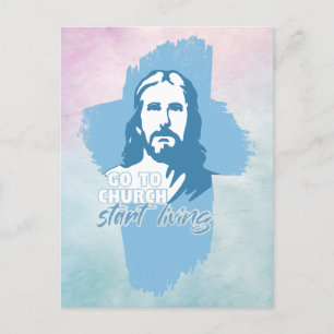 Gehe zur Kirche...! Jesus Christus. Christlicher P Postkarte