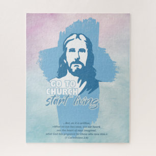 Gehe zur Kirche...! Jesus Christus. Christlicher P Puzzle
