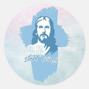 Gehe zur Kirche...! Jesus Christus. Christlicher P Runder Aufkleber