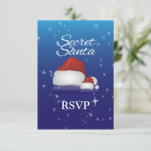 geheim Santa, Blue/Hat RSVP Karte (Stehend Vorderseite)