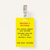 "Geheimagent-Spions-Geburtstag" laden Abzeichen Ausweis (Rückseite mit Klammer)