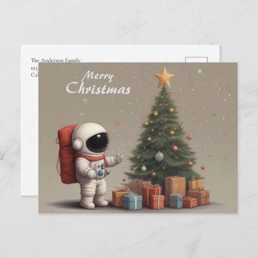 Geheimastronaut Weihnachtsgeschenke unter Weihnach Feiertagspostkarte (Vorne/Hinten)