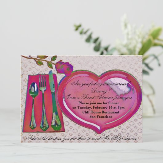 Geheime Admirer Valentinins Dinner Einladung (Stehend Vorderseite)