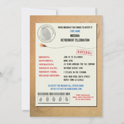 Geheime Agent im Ruhestand Party Einladung (Vorderseite)