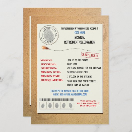 Geheime Agent im Ruhestand Party Einladung (Vorne/Hinten)