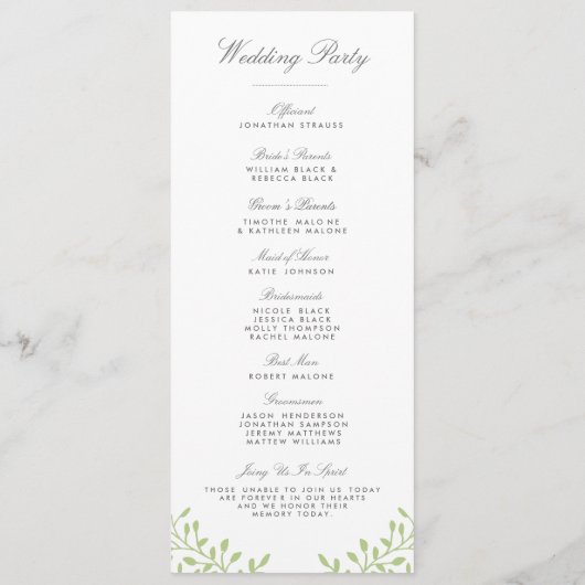 geheime Hochzeitsprogramme für Garten - Green Gard Programm (Rückseite)