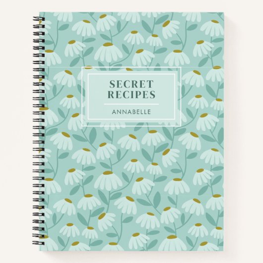 'Geheime Rezepte' Monogramm Teal Blumenmuster Notizblock (Vorderseite)