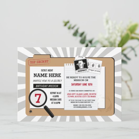 Geheimer Agent zum Geburtstag einladen Einladung (Stehend Vorderseite)