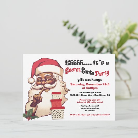 Geheimer Austausch von Geschenken für Santa Africa Einladung (Stehend Vorderseite)