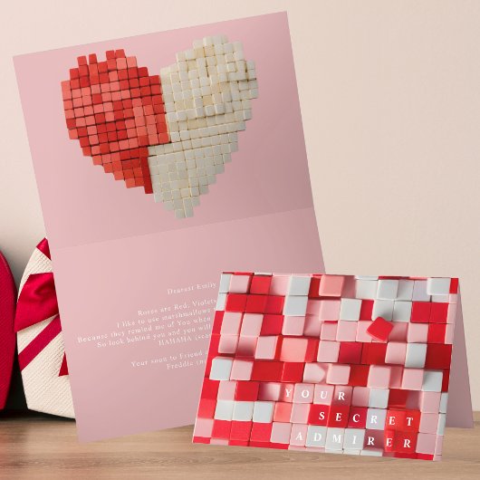 geheimer Bewunderer roter weißer Blöcke Valentinst Karte