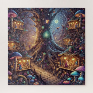 Geheimer Feenmarkt Wald mit Pilzen und Baum Puzzle