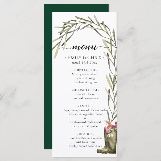 Geheimgarten | Gold Confetti Elegant Floral Menükarte (Vorne/Hinten)