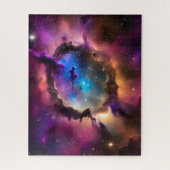 Geheimnisschattenfigur in Wolken des Weltraumnebel Puzzle (Vertikal)