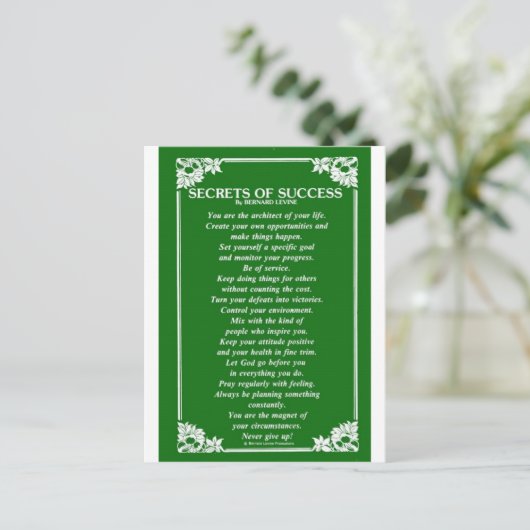 GEHEIMNISSE DES ERFOLGS VON BERNARD LEVINE POSTKARTE (Stehend Vorderseite)