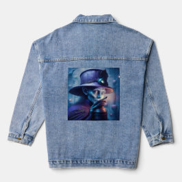 Geheimnisvolle Dame zeigt mit dem Finger auf dich Jeansjacke