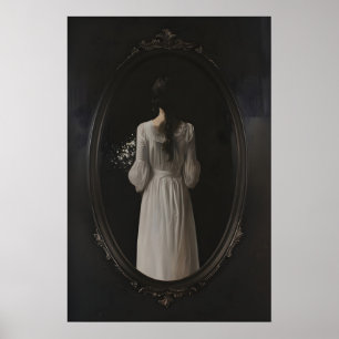 Geheimnisvolle Frau in ovalem Spiegel Kunst-Druckv Poster