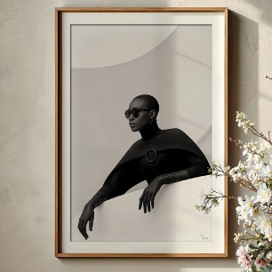 Geheimnisvolle Muse: Monochrome futuristische Mode Poster