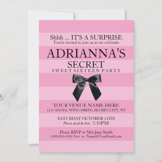 Geheimnisvolle Überraschung 16 . Geburtstag Party Einladung (Rückseite)