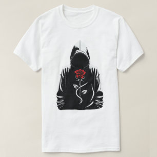 Geheimnisvolle verhüllte Figur mit roter Rose – Du T-Shirt