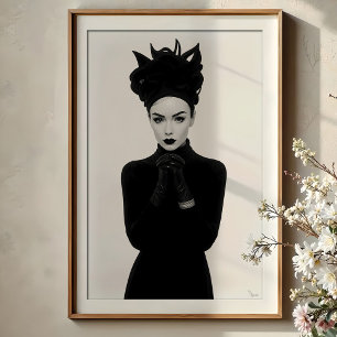 Geheimnisvoller Glamour: Monochrome Modeporträt Poster