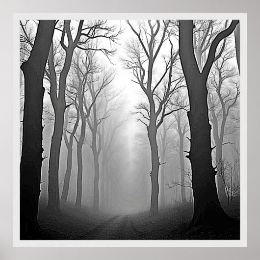 Geheimnisvoller nebliger Waldweg Poster (Vorne)
