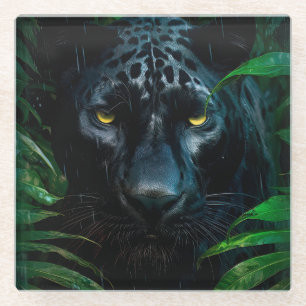 Geheimnisvoller Schwarzer Panther Dschungel Wildti Glasuntersetzer