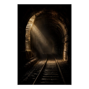 Geheimnisvoller verlassener Eisenbahntunnel Lichtp Poster