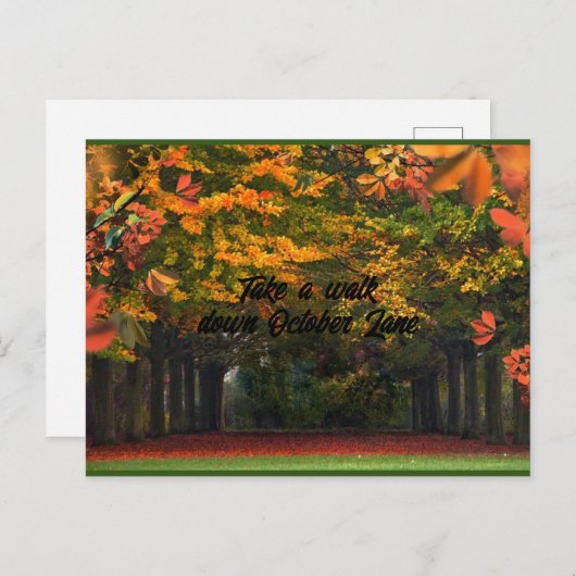 Gehen Sie den Oktober Lane Fall Postkarte entlang (Vorne/Hinten)