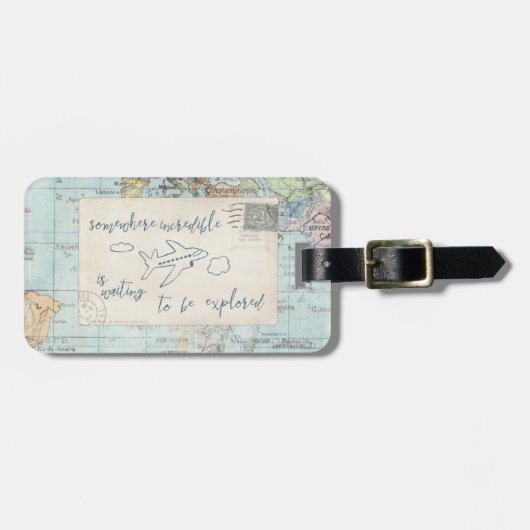 Gehen Sie hinaus und erforschen Sie Zitat und Gepäckanhänger (Vorderseite horizontal)