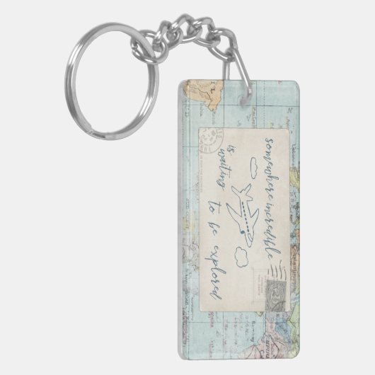 Gehen Sie hinaus und erforschen Sie Zitat und Schlüsselanhänger (Vorderseite links)