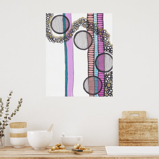 Gehen Sie mit dem Fluss, originale Kunst Doodle Poster (Küche)