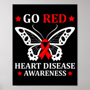 Gehen Sie Rot Herzkrankheit Awareness Schmetterlin Poster