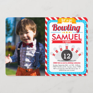 Gehen wir Bowling Birthday Party Foto Einladung