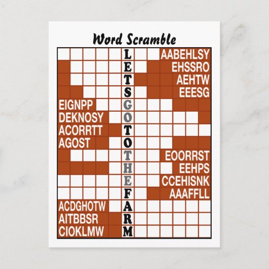 Gehen wir in die Farm Word Scramble Postkarte (Vorderseite)