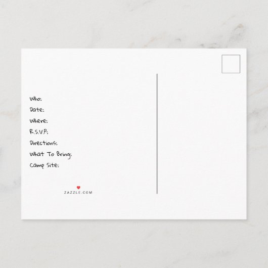 Gehen wir ins Camping, Retro Travel Monochrome Einladungspostkarte (Rückseite)