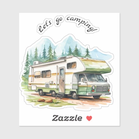 Gehen wir zu Camping Retro RV Camper Aufkleber (Blatt)