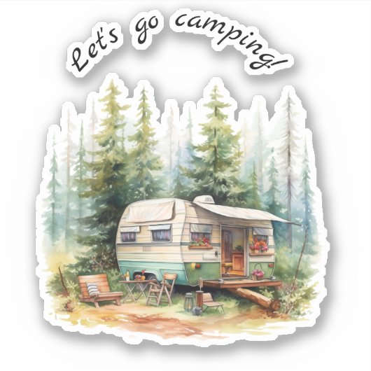 Gehen wir zum Retro-Camper im Camping Aufkleber (Vorderseite)