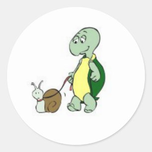 Gehende Aufkleber-Schildkröte eine Schnecke! Runder Aufkleber
