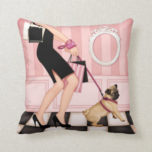 Gehende Chicdame ihr Mops Kissen