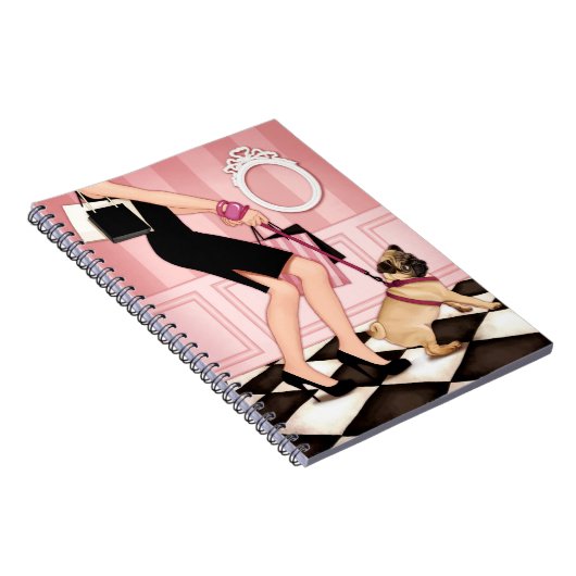 Gehende Chicdame ihr Mops Notizblock (Rechte Seite)