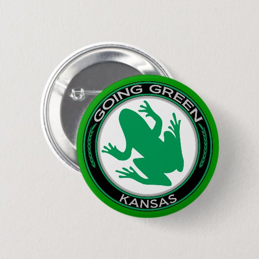 Gehender grüner Kansas-Frosch Button (Vorne & Hinten)