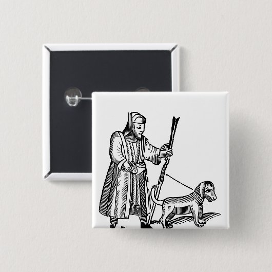 Gehender Mann sein Hund Button (Vorne & Hinten)