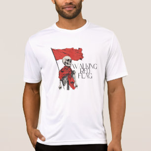 Gehender roter Flaggen-Skelett Edgy minimalistis T-Shirt