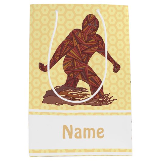 Gehendes Sasquatch Gelb und Brown z-Bigfoot Mittlere Geschenktüte (Vorderseite)