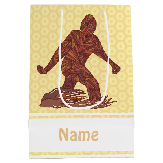 Gehendes Sasquatch Gelb und Brown z-Bigfoot Mittlere Geschenktüte (Rückseite)