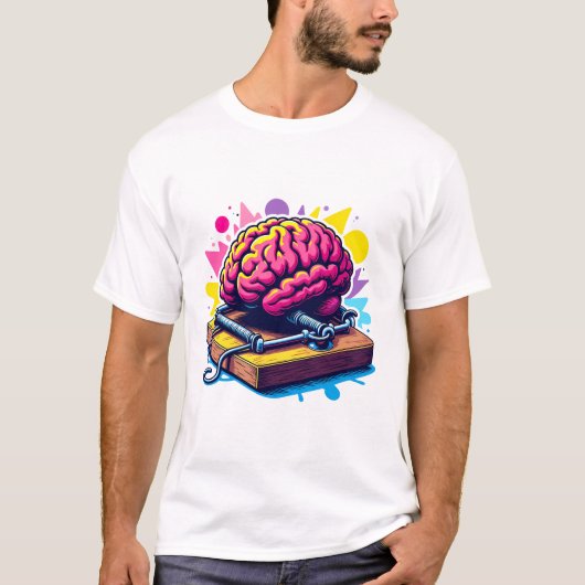 Gehirn gefangen in einer Mausefalle - Denken Sie z T-Shirt (Vorderseite)